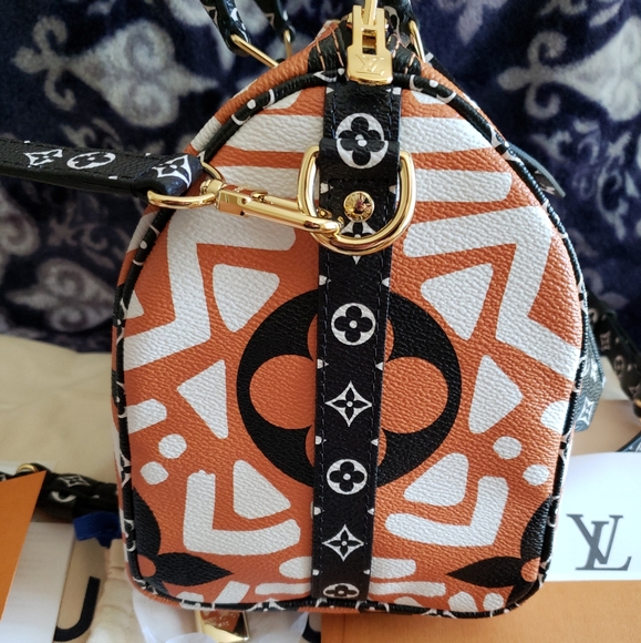 LOUIS VUITTON Crafty Speedy 25 Bandoulière Caramel Black Giant Monogram Bag New - Picture 8 of 17